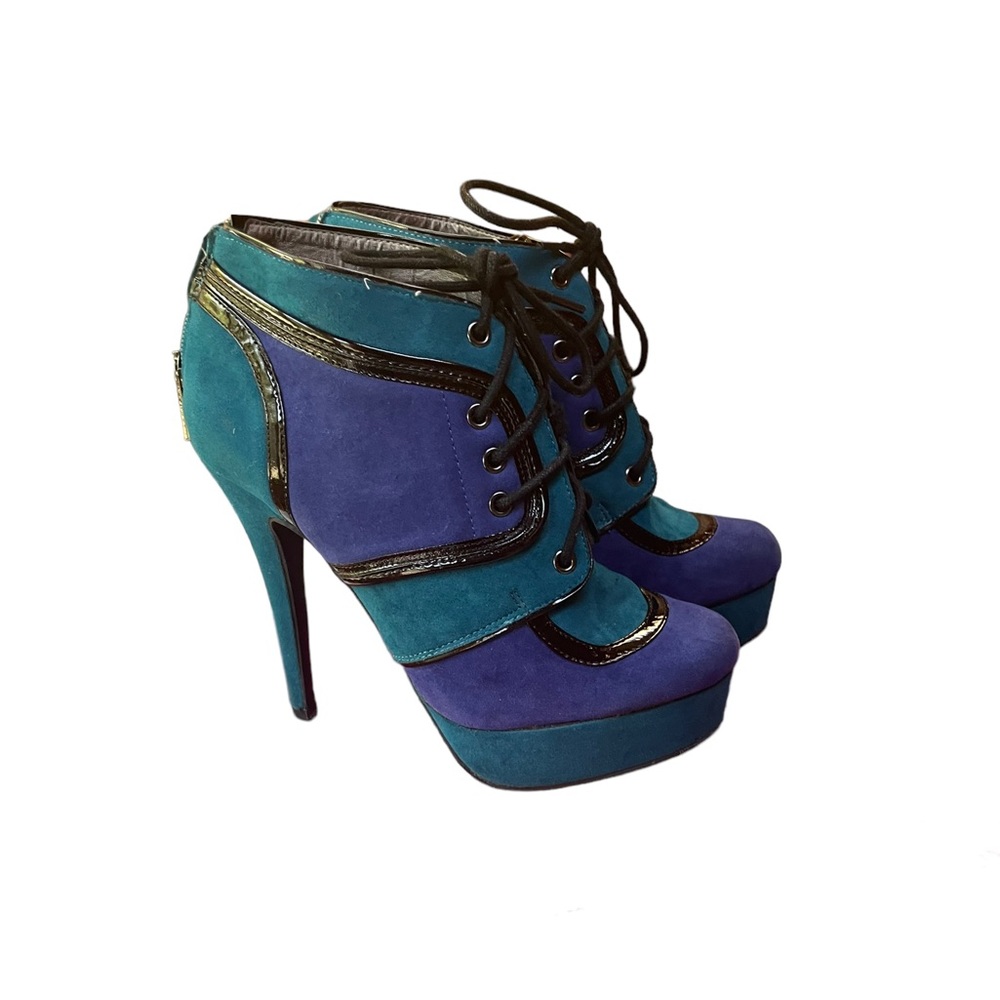 NIB Dollhouse Blue/Purple, Wide Ankle Platform, Heel Zip 5”‎ Stilettos